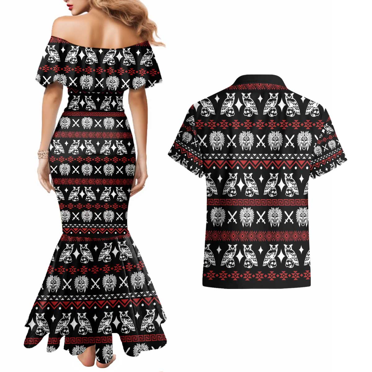 Warrior Of Indian Skull Couples Matching Mermaid Dress and Hawaiian Shirt Native American - Wonder Print Shop