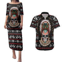 Warrior Of Indian Skull Couples Matching Puletasi and Hawaiian Shirt Native American - Wonder Print Shop