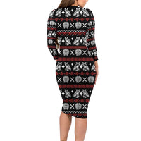 Warrior Of Indian Skull Family Matching Long Sleeve Bodycon Dress and Hawaiian Shirt Native American - Wonder Print Shop