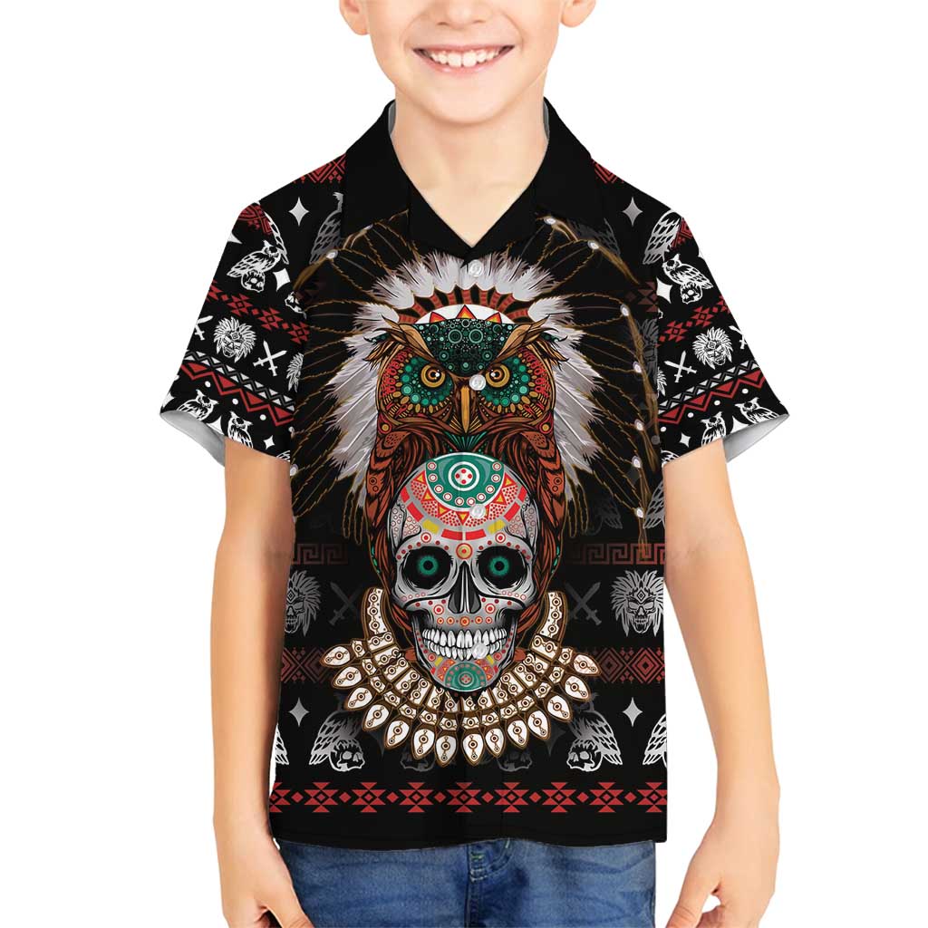 Warrior Of Indian Skull Family Matching Long Sleeve Bodycon Dress and Hawaiian Shirt Native American - Wonder Print Shop