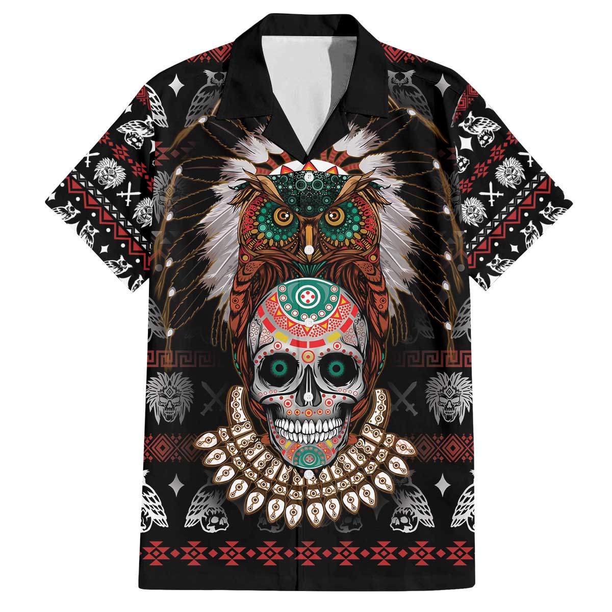 Warrior Of Indian Skull Family Matching Off The Shoulder Long Sleeve Dress and Hawaiian Shirt Native American - Wonder Print Shop