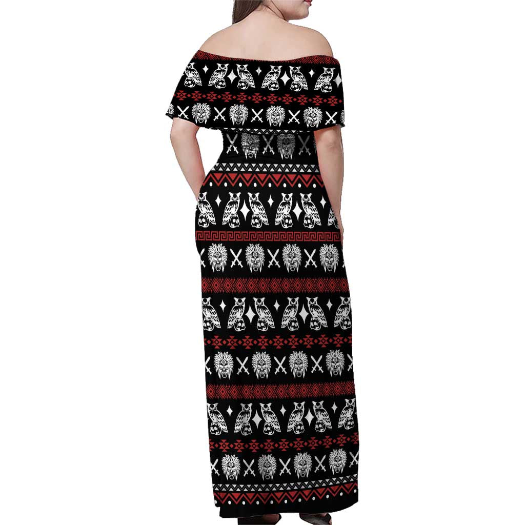 Warrior Of Indian Skull Family Matching Off Shoulder Maxi Dress and Hawaiian Shirt Native American - Wonder Print Shop