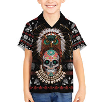 Warrior Of Indian Skull Family Matching Off Shoulder Maxi Dress and Hawaiian Shirt Native American - Wonder Print Shop
