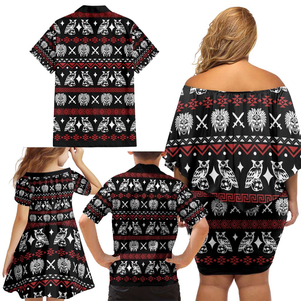 Warrior Of Indian Skull Family Matching Off Shoulder Short Dress and Hawaiian Shirt Native American - Wonder Print Shop