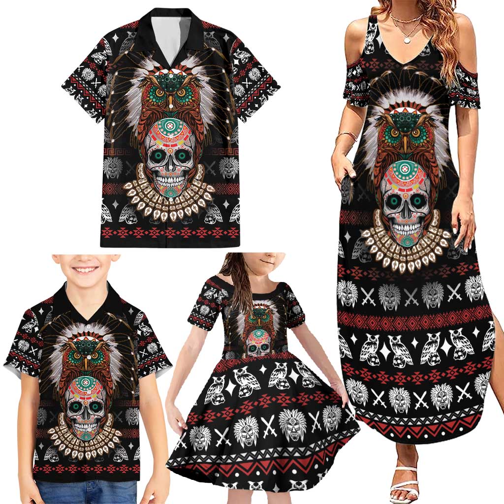 Warrior Of Indian Skull Family Matching Summer Maxi Dress and Hawaiian Shirt Native American - Wonder Print Shop