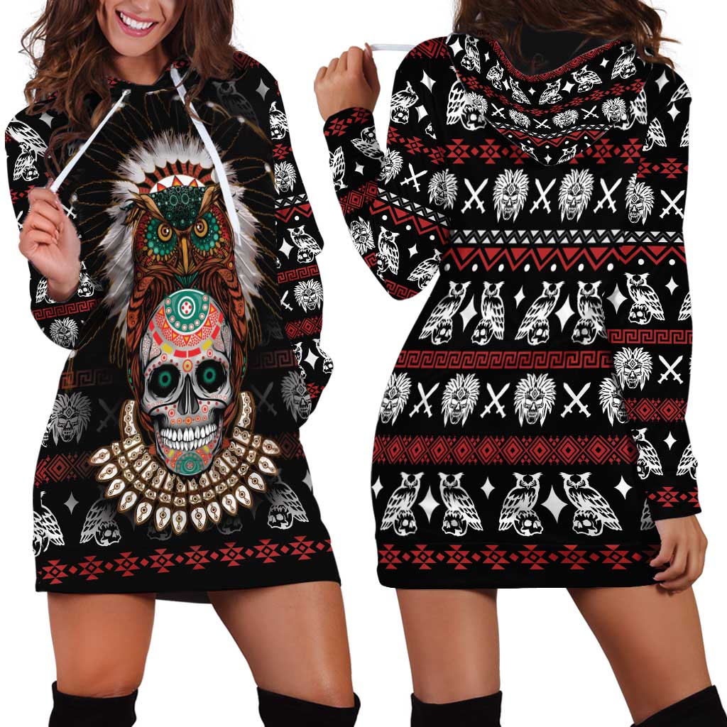 Warrior Of Indian Skull Hoodie Dress Native American - Wonder Print Shop