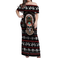 Warrior Of Indian Skull Off Shoulder Maxi Dress Native American - Wonder Print Shop
