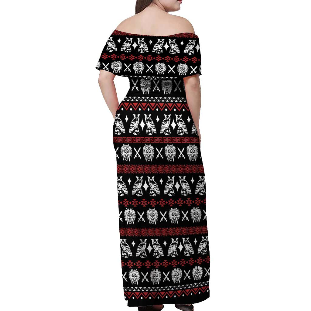 Warrior Of Indian Skull Off Shoulder Maxi Dress Native American - Wonder Print Shop