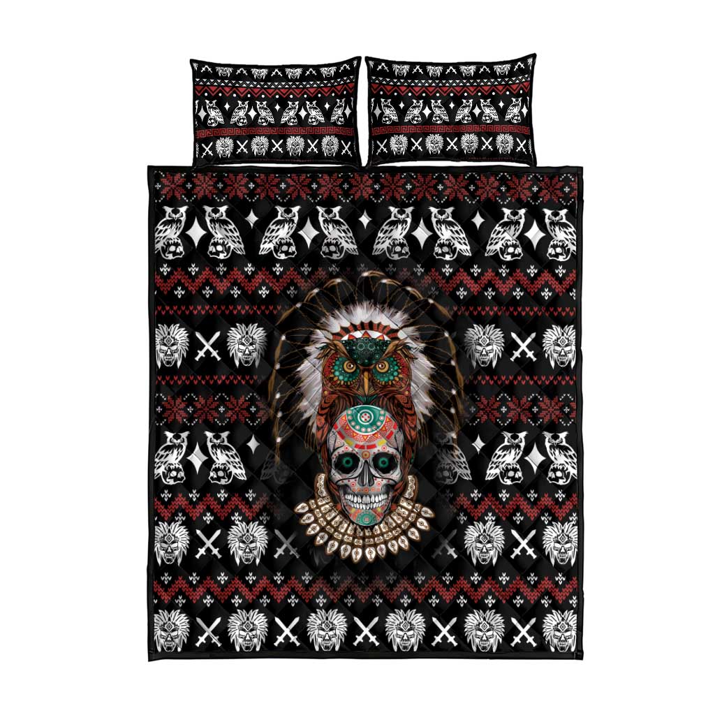 Warrior Of Indian Skull Quilt Bed Set Native American - Wonder Print Shop
