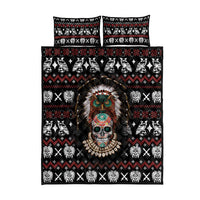Warrior Of Indian Skull Quilt Bed Set Native American - Wonder Print Shop