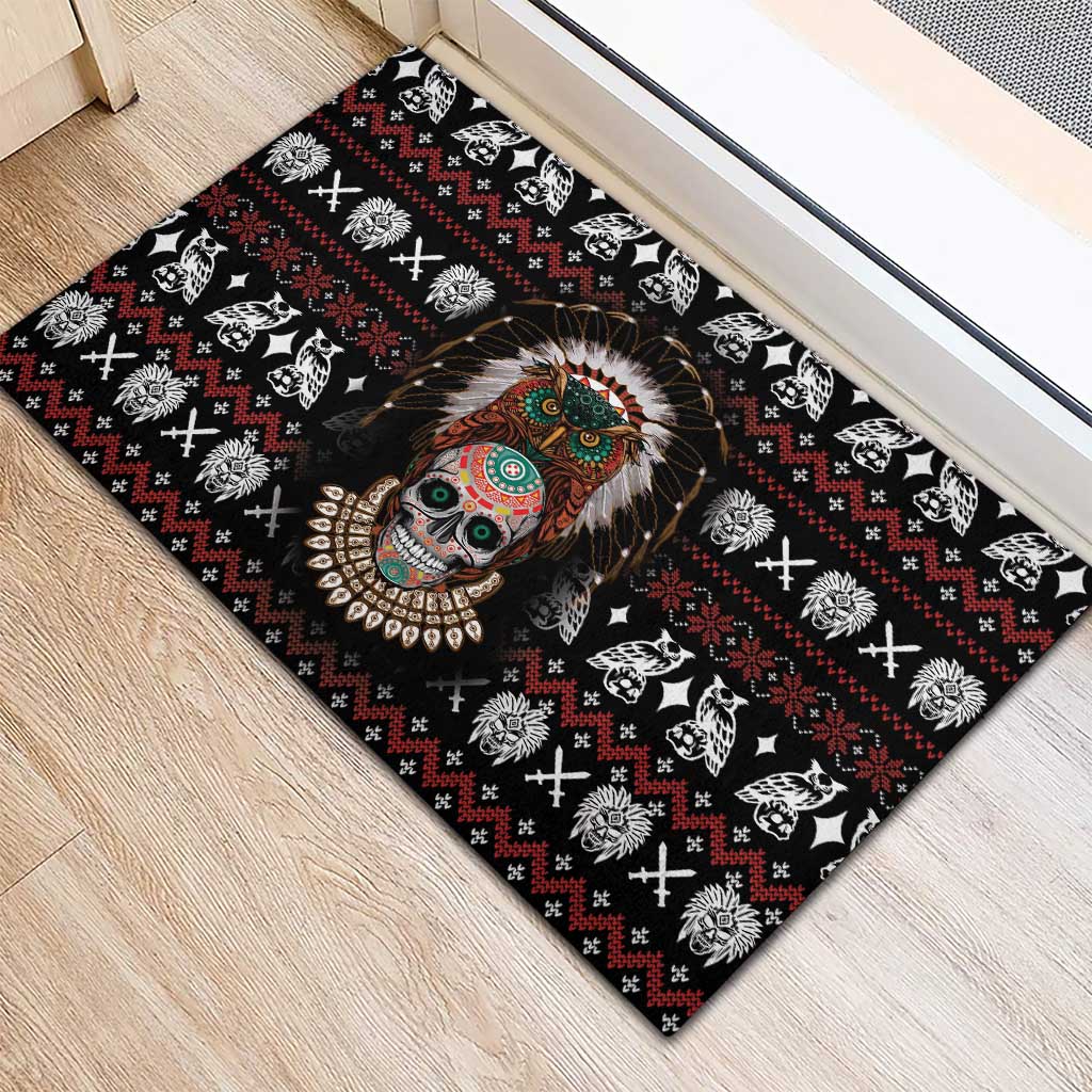 Warrior Of Indian Skull Rubber Doormat Native American - Wonder Print Shop