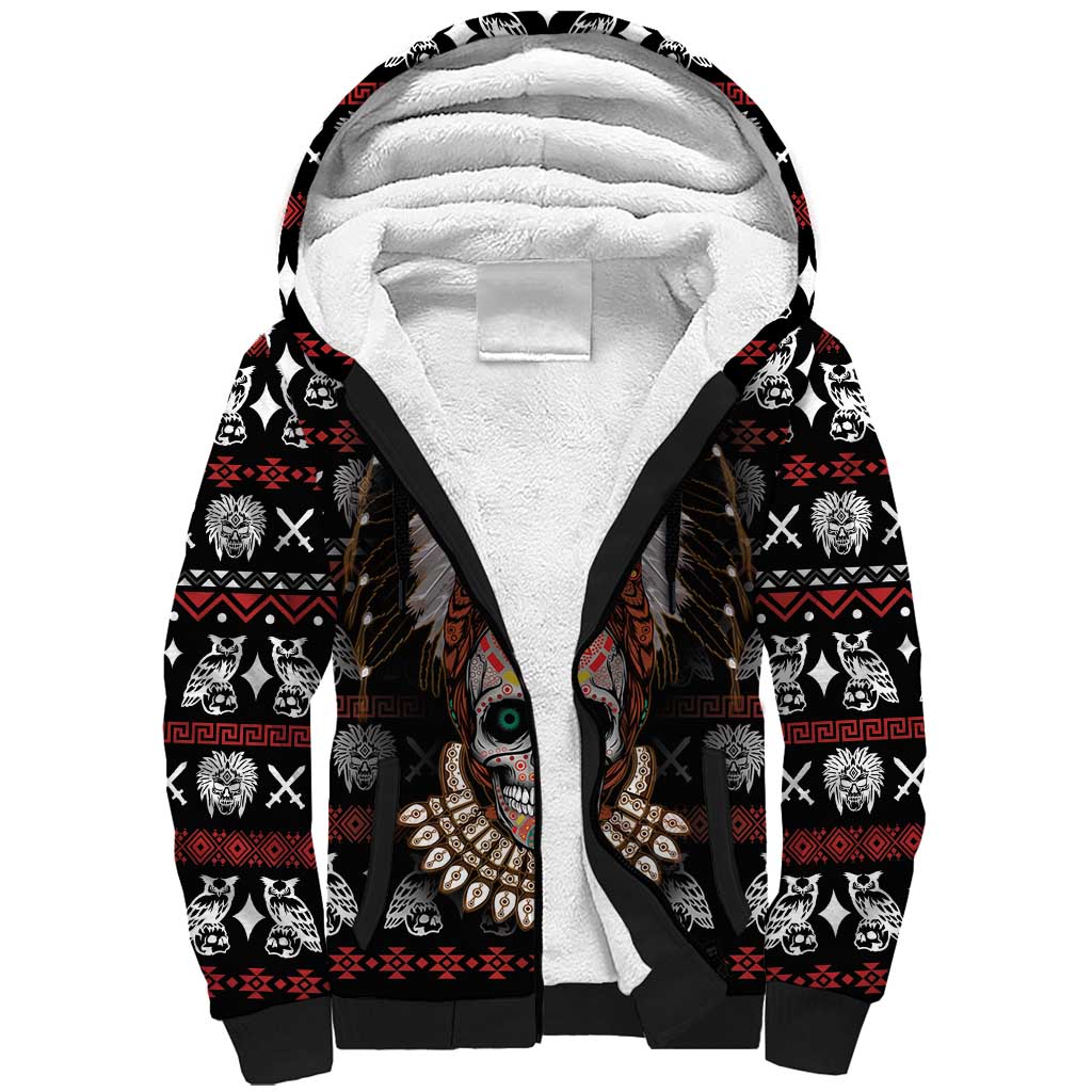Warrior Of Indian Skull Sherpa Hoodie Native American - Wonder Print Shop