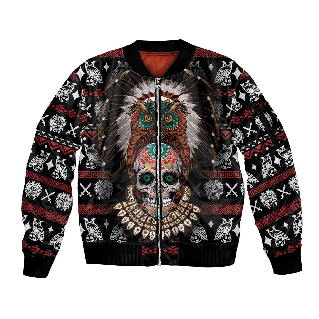 Warrior Of Indian Skull Sleeve Zip Bomber Jacket Native American - Wonder Print Shop
