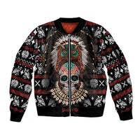 Warrior Of Indian Skull Sleeve Zip Bomber Jacket Native American - Wonder Print Shop