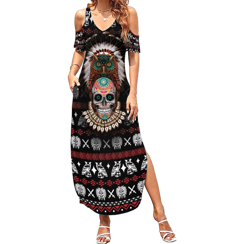 Warrior Of Indian Skull Summer Maxi Dress Native American - Wonder Print Shop