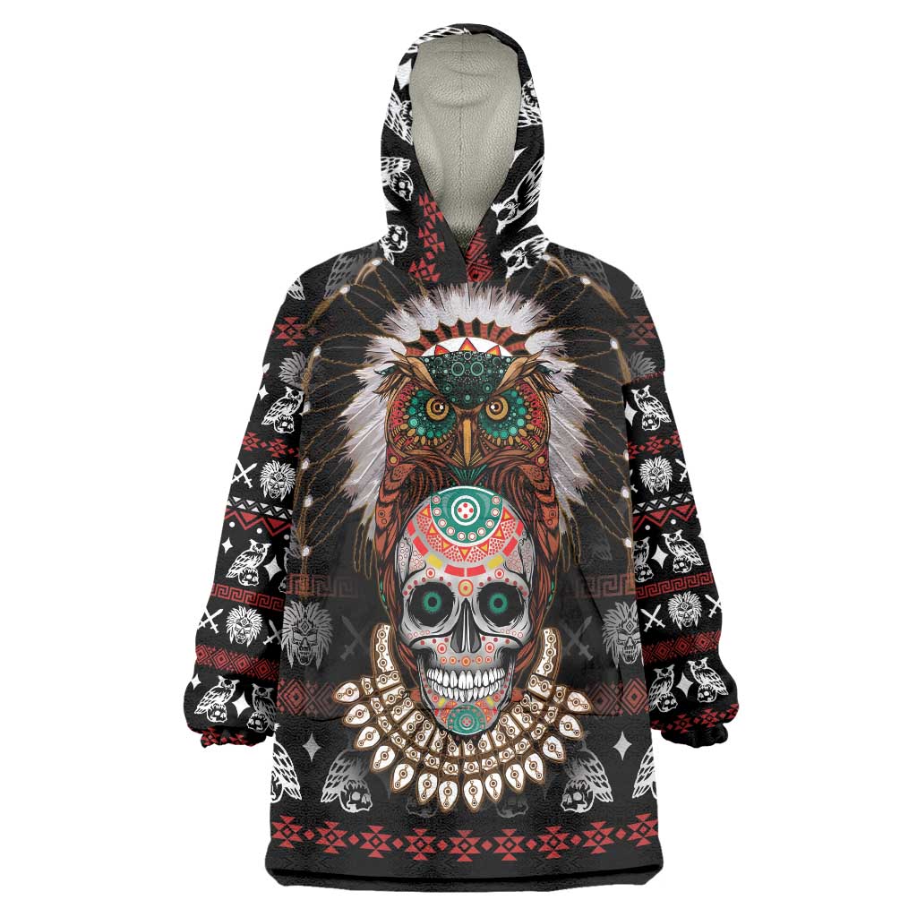 Warrior Of Indian Skull Wearable Blanket Hoodie Native American - Wonder Print Shop