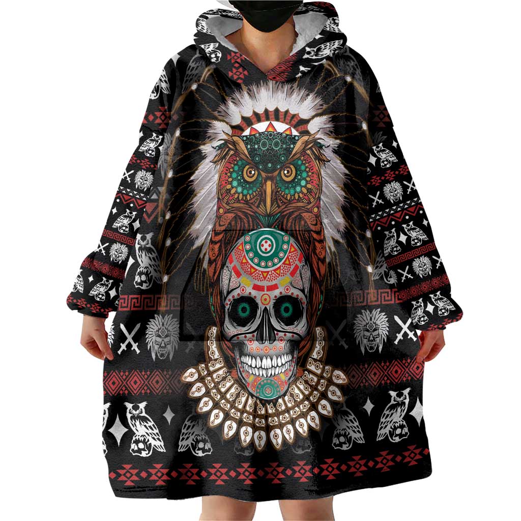 Warrior Of Indian Skull Wearable Blanket Hoodie Native American - Wonder Print Shop