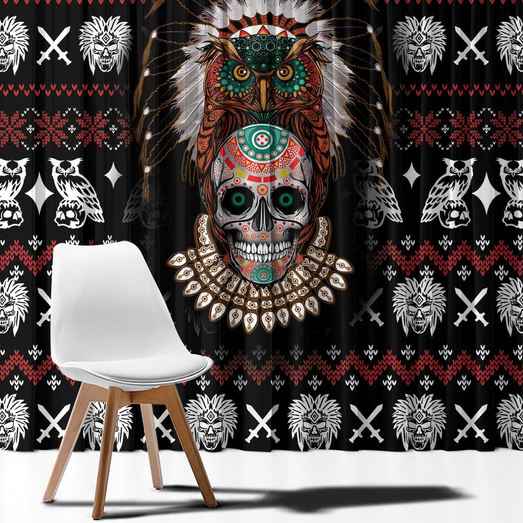 Warrior Of Indian Skull Window Curtain Native American - Wonder Print Shop