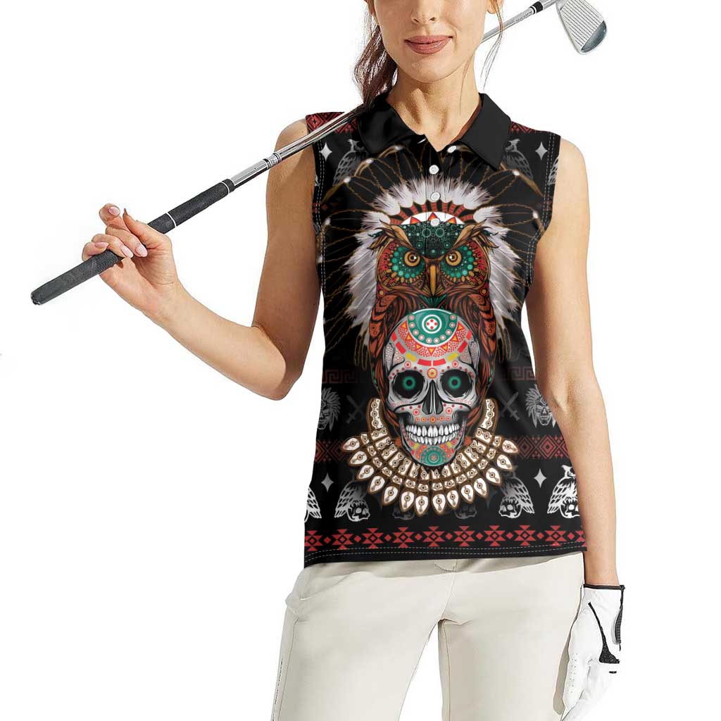 Warrior Of Indian Skull Women Sleeveless Polo Shirt Native American - Wonder Print Shop