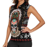 Warrior Of Indian Skull Women Sleeveless Polo Shirt Native American - Wonder Print Shop