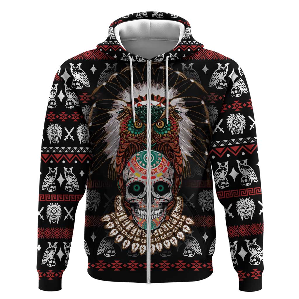 Warrior Of Indian Skull Zip Hoodie Native American - Wonder Print Shop