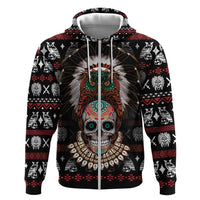 Warrior Of Indian Skull Zip Hoodie Native American - Wonder Print Shop