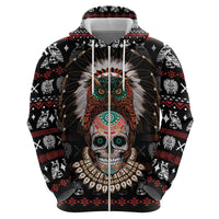 Warrior Of Indian Skull Zip Hoodie Native American - Wonder Print Shop