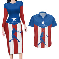 Puerto Rican Baseball Couples Matching Long Sleeve Bodycon Dress and Hawaiian Shirt Boricua Flag Sports