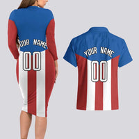 Puerto Rican Baseball Couples Matching Long Sleeve Bodycon Dress and Hawaiian Shirt Boricua Flag Sports