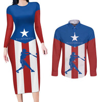 Puerto Rican Baseball Couples Matching Long Sleeve Bodycon Dress and Long Sleeve Button Shirt Boricua Flag Sports