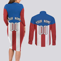 Puerto Rican Baseball Couples Matching Long Sleeve Bodycon Dress and Long Sleeve Button Shirt Boricua Flag Sports