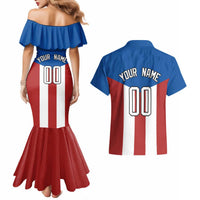 Puerto Rican Baseball Couples Matching Mermaid Dress and Hawaiian Shirt Boricua Flag Sports