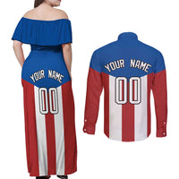 Puerto Rican Baseball Couples Matching Off Shoulder Maxi Dress and Long Sleeve Button Shirt Boricua Flag Sports