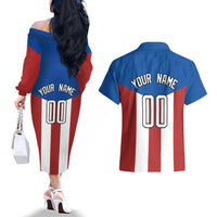 Puerto Rican Baseball Couples Matching Off The Shoulder Long Sleeve Dress and Hawaiian Shirt Boricua Flag Sports