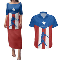 Puerto Rican Baseball Couples Matching Puletasi and Hawaiian Shirt Boricua Flag Sports