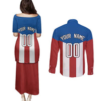Puerto Rican Baseball Couples Matching Puletasi and Long Sleeve Button Shirt Boricua Flag Sports