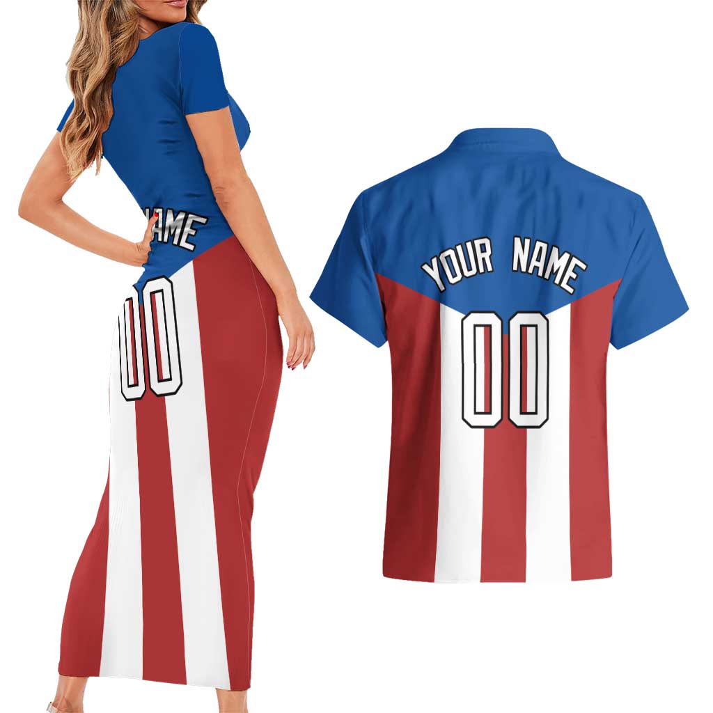 Puerto Rican Baseball Couples Matching Short Sleeve Bodycon Dress and Hawaiian Shirt Boricua Flag Sports
