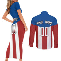 Puerto Rican Baseball Couples Matching Short Sleeve Bodycon Dress and Long Sleeve Button Shirt Boricua Flag Sports