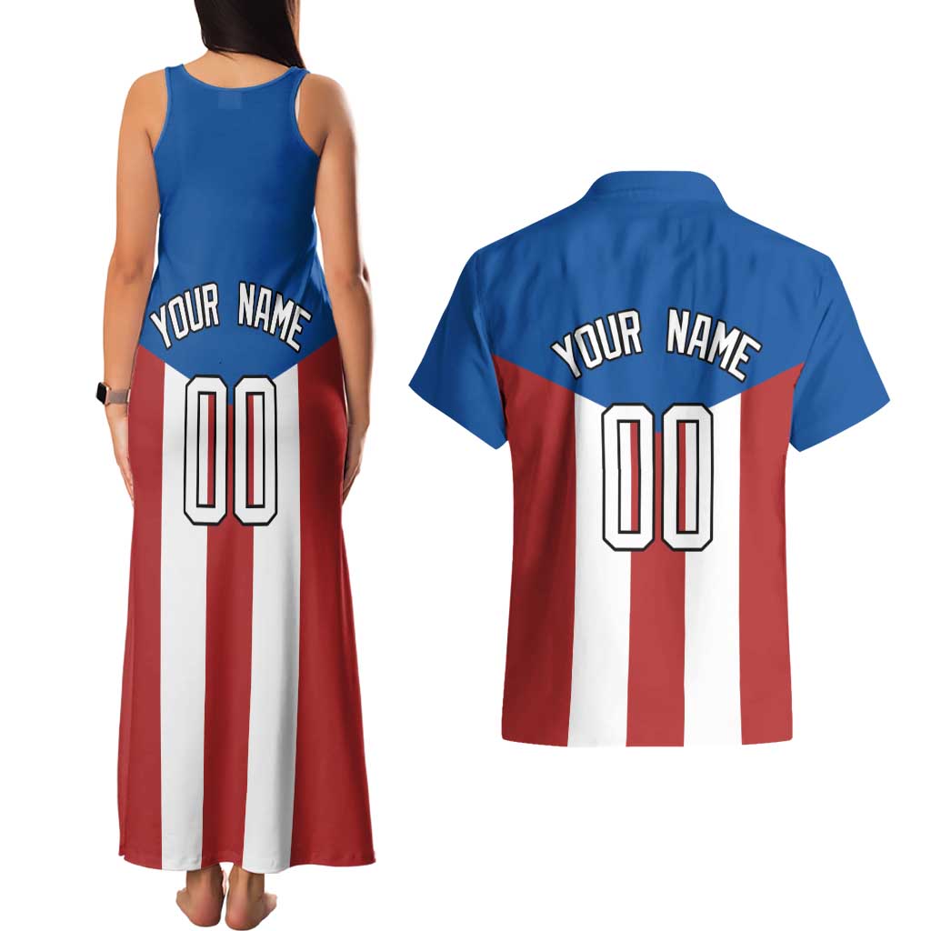 Puerto Rican Baseball Couples Matching Tank Maxi Dress and Hawaiian Shirt Boricua Flag Sports