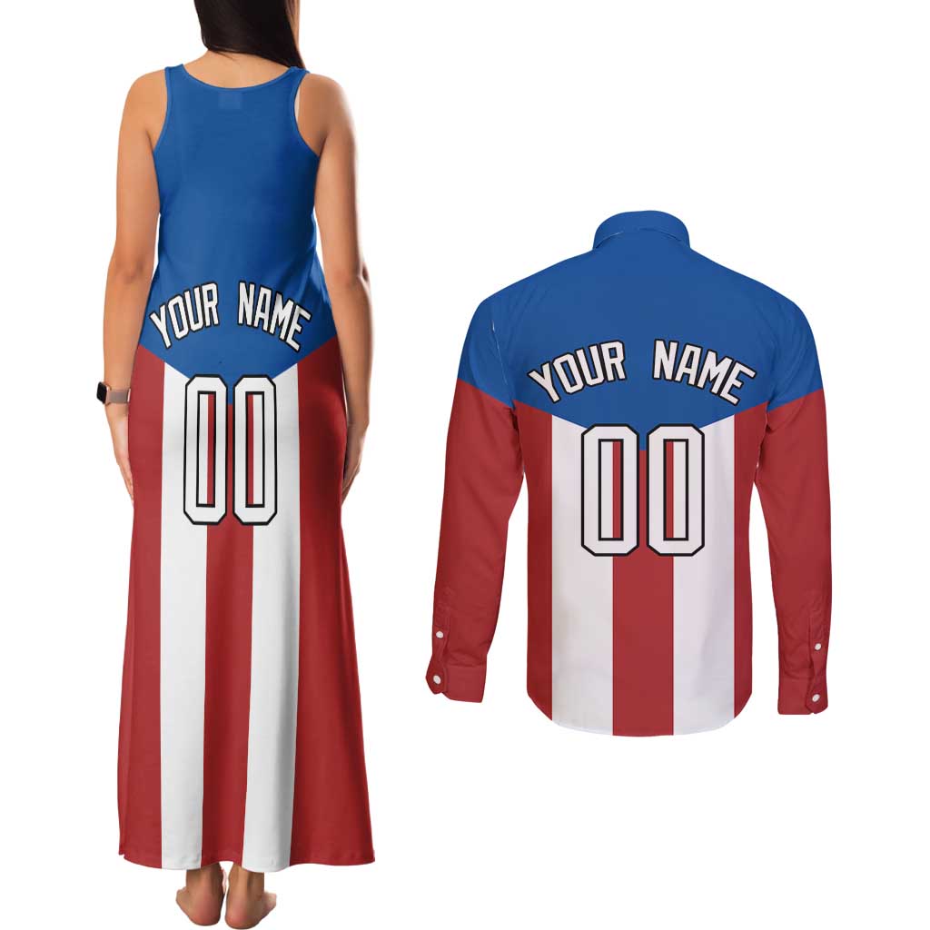 Puerto Rican Baseball Couples Matching Tank Maxi Dress and Long Sleeve Button Shirt Boricua Flag Sports