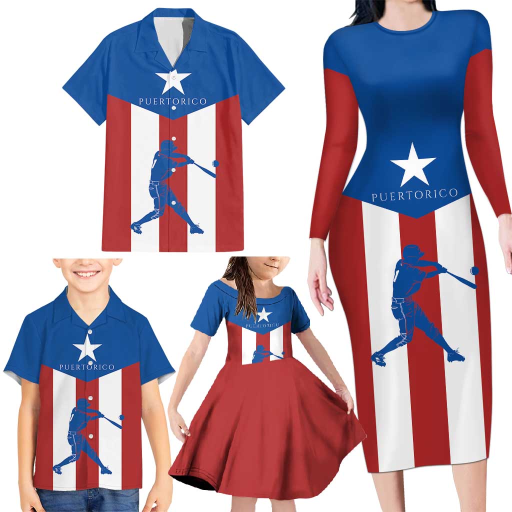 Puerto Rican Baseball Family Matching Long Sleeve Bodycon Dress and Hawaiian Shirt Boricua Flag Sports