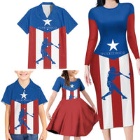 Puerto Rican Baseball Family Matching Long Sleeve Bodycon Dress and Hawaiian Shirt Boricua Flag Sports