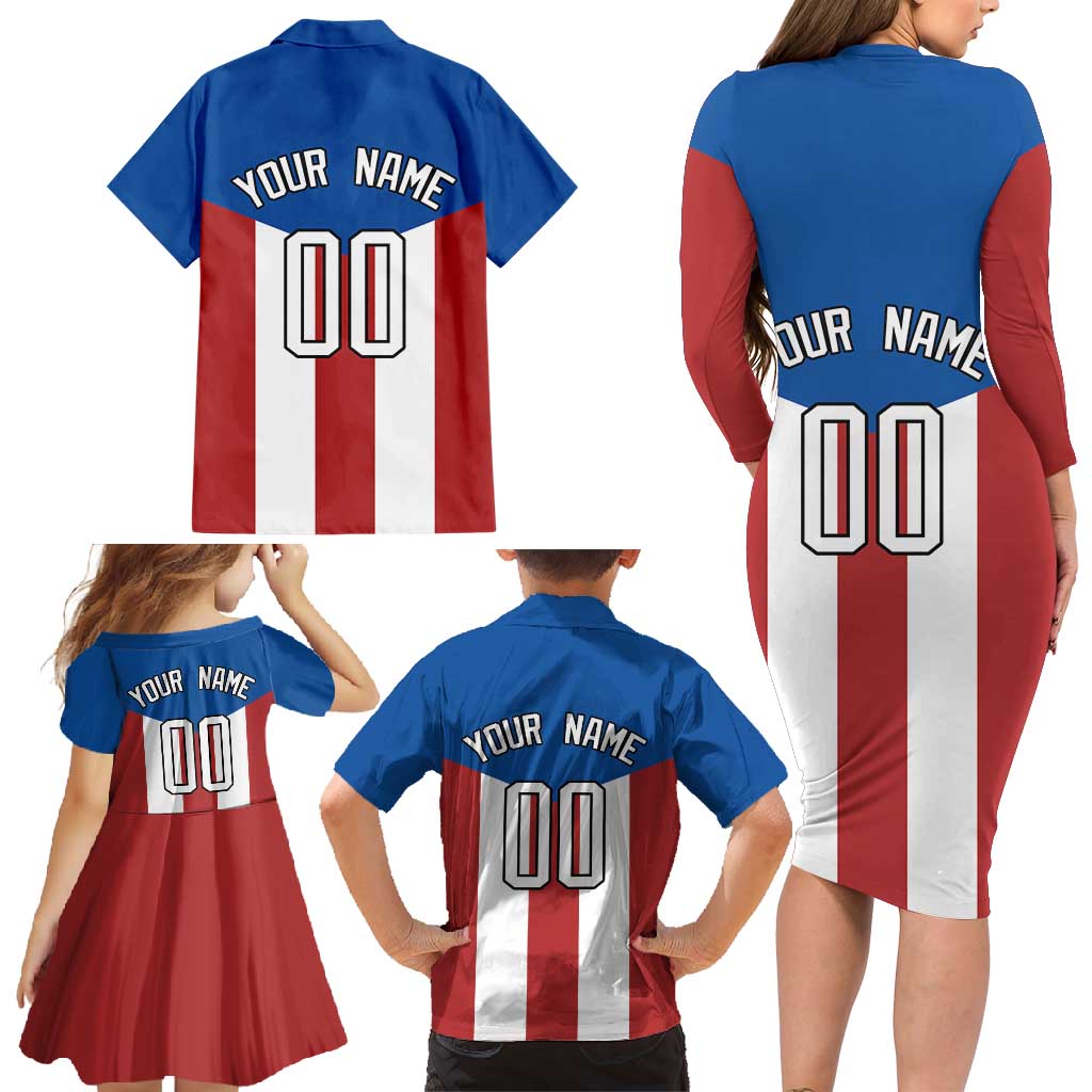 Puerto Rican Baseball Family Matching Long Sleeve Bodycon Dress and Hawaiian Shirt Boricua Flag Sports
