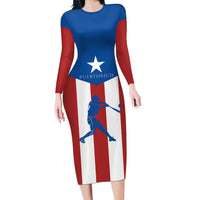 Puerto Rican Baseball Family Matching Long Sleeve Bodycon Dress and Hawaiian Shirt Boricua Flag Sports