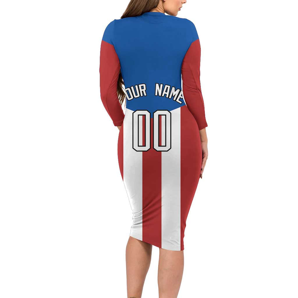 Puerto Rican Baseball Family Matching Long Sleeve Bodycon Dress and Hawaiian Shirt Boricua Flag Sports