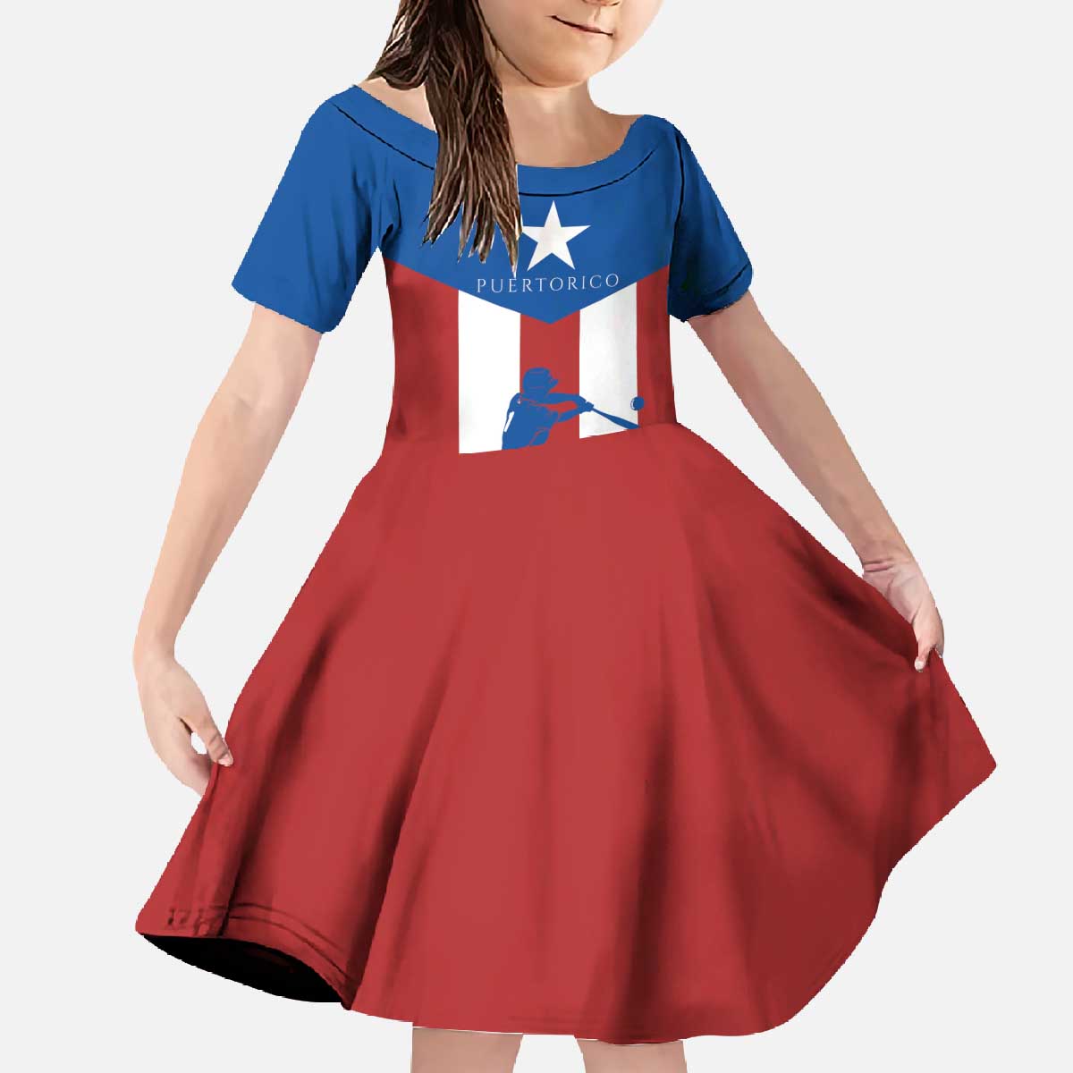 Puerto Rican Baseball Family Matching Off The Shoulder Long Sleeve Dress and Hawaiian Shirt Boricua Flag Sports