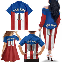 Puerto Rican Baseball Family Matching Off The Shoulder Long Sleeve Dress and Hawaiian Shirt Boricua Flag Sports