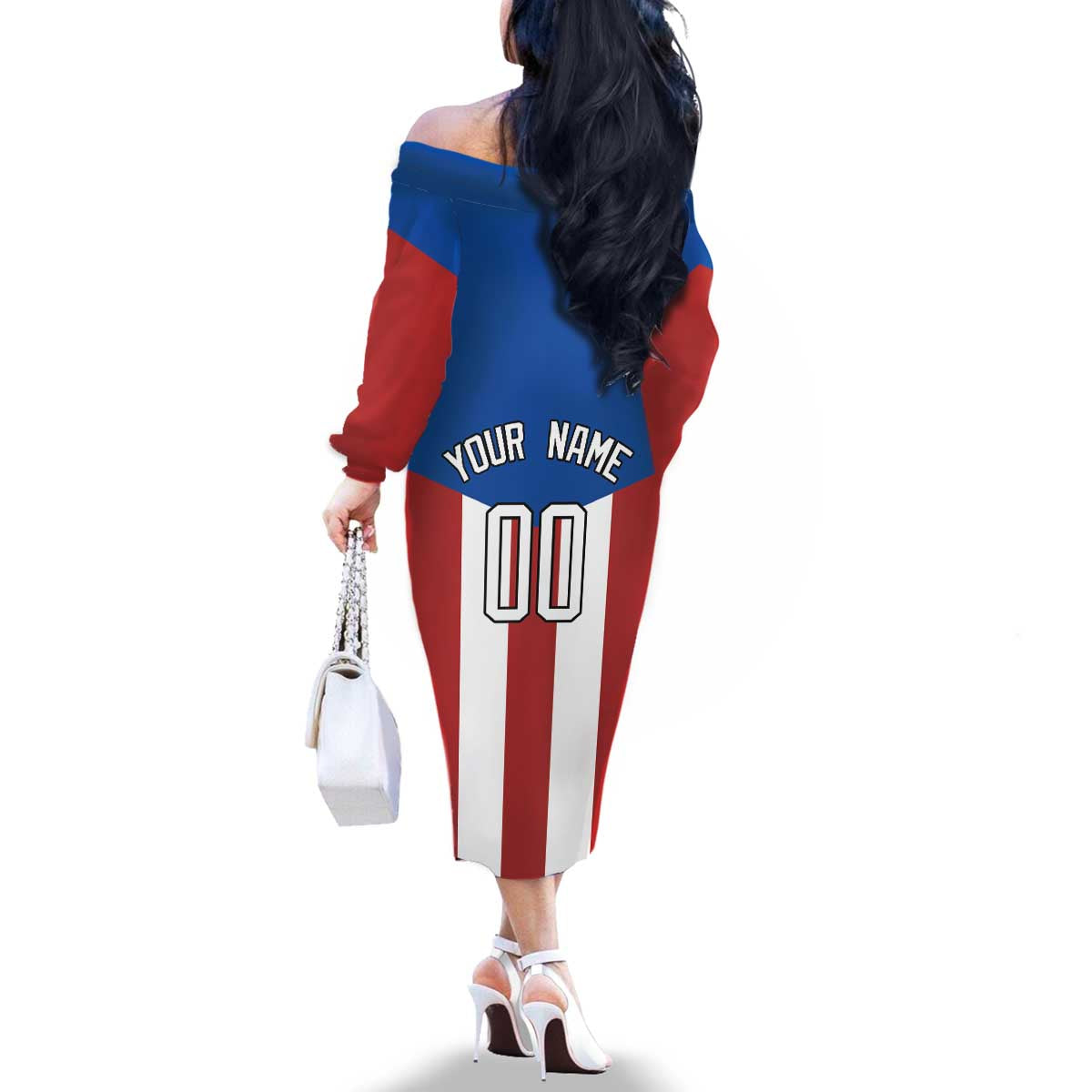 Puerto Rican Baseball Family Matching Off The Shoulder Long Sleeve Dress and Hawaiian Shirt Boricua Flag Sports