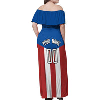 Puerto Rican Baseball Family Matching Off Shoulder Maxi Dress and Hawaiian Shirt Boricua Flag Sports