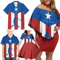 Puerto Rican Baseball Family Matching Off Shoulder Short Dress and Hawaiian Shirt Boricua Flag Sports